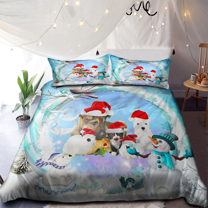 Animals In Christmas Bedding Set Cotton Bed Sheets Spread Comforter Duvet Cover Bedding Sets