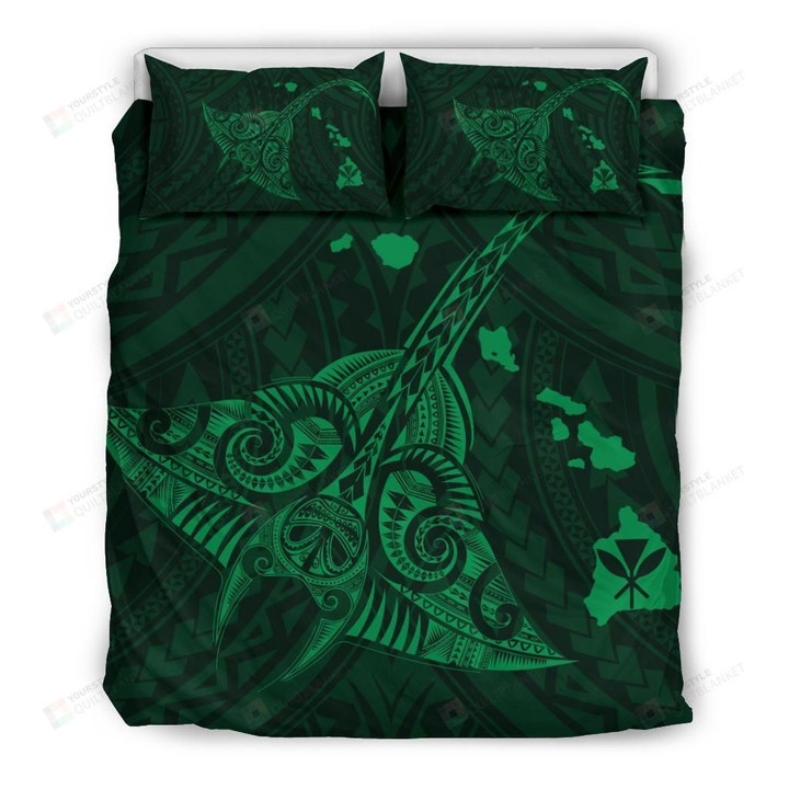 Alohawaii Hawaii Manta-Ray Map Polynesian Green Black Cotton Bed Sheets Spread Comforter Duvet Cover Bedding Sets