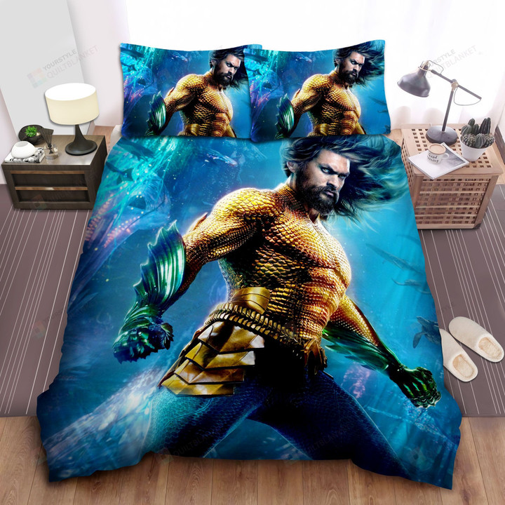 Aquaman In His Gold Suit Illustration Bed Sheets Spread Comforter Duvet Cover Bedding Sets