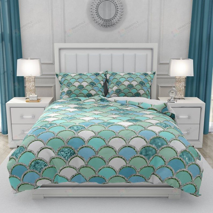 Aqua Mermaid Cotton Bed Sheets Spread Comforter Duvet Cover Bedding Sets