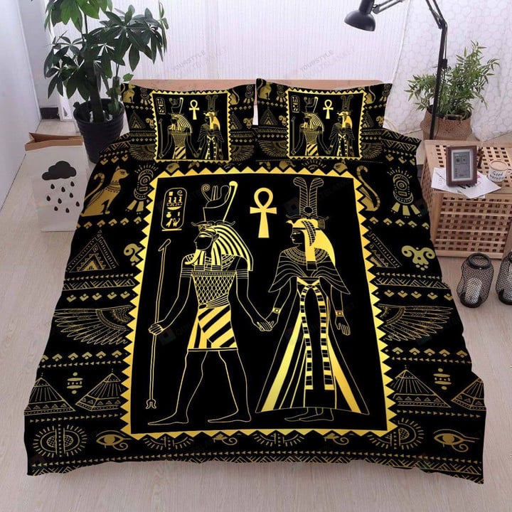 Ancient Egyptian Cotton Bed Sheets Spread Comforter Duvet Cover Bedding Sets