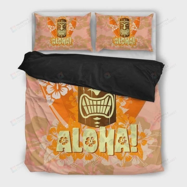 Aloha Hawaii Tiki Mask Cotton Bed Sheets Spread Comforter Duvet Cover Bedding Sets