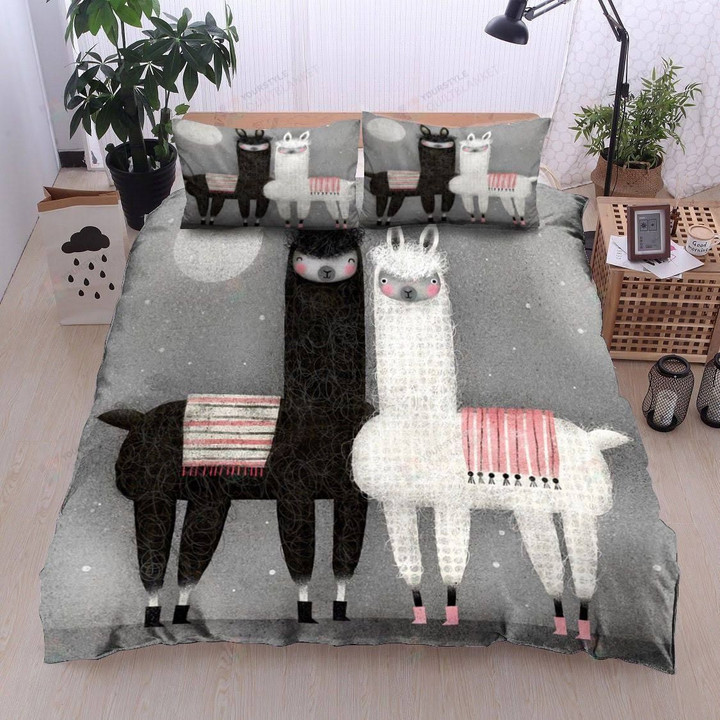 Alpaca Couple Black And White Cotton Bed Sheets Spread Comforter Duvet Cover Bedding Sets