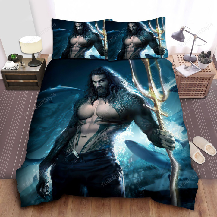 Aquaman Portrayed By Jason Momoa In Digital Painting Bed Sheets Spread Comforter Duvet Cover Bedding Sets