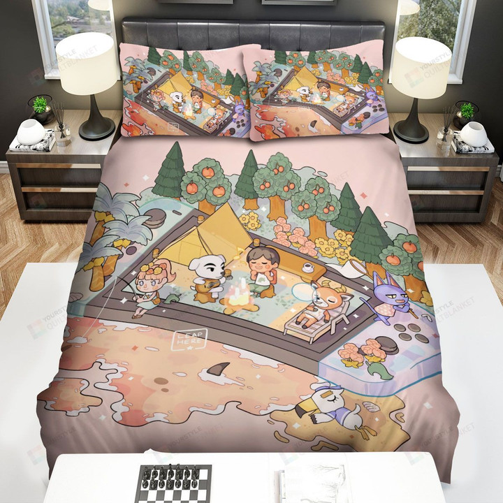 Animal Crossing Campfire In The Forest Bed Sheets Spread Comforter Duvet Cover Bedding Sets