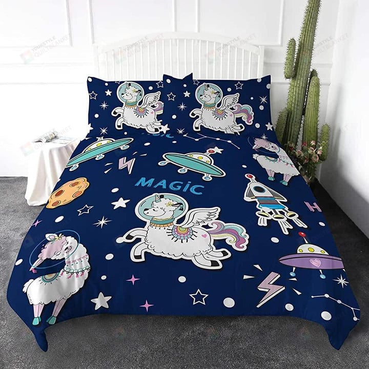 Alpaca Unicorn In Space Bedding Set Bed Sheets Spread Comforter Duvet Cover Bedding Sets