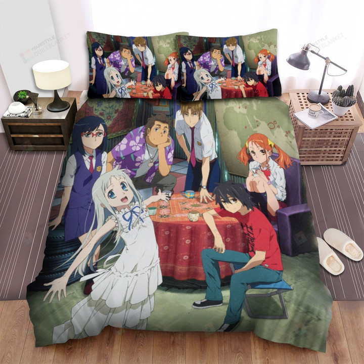 Anohana: The Flower We Saw That Day Characters Hanging Out Bed Sheets Spread Comforter Duvet Cover Bedding Sets