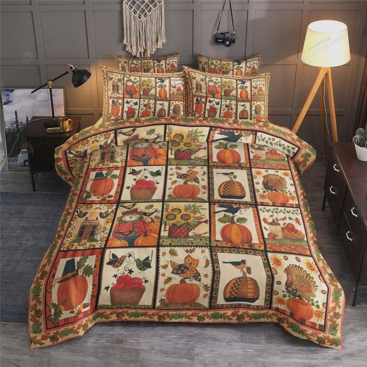 Autumn Thanksgiving On Square Cotton Bed Sheets Spread Comforter Duvet Cover Bedding Sets