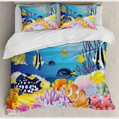 Ambesonne Ocean Water Life Cotton Bed Sheets Spread Comforter Duvet Cover Bedding Sets