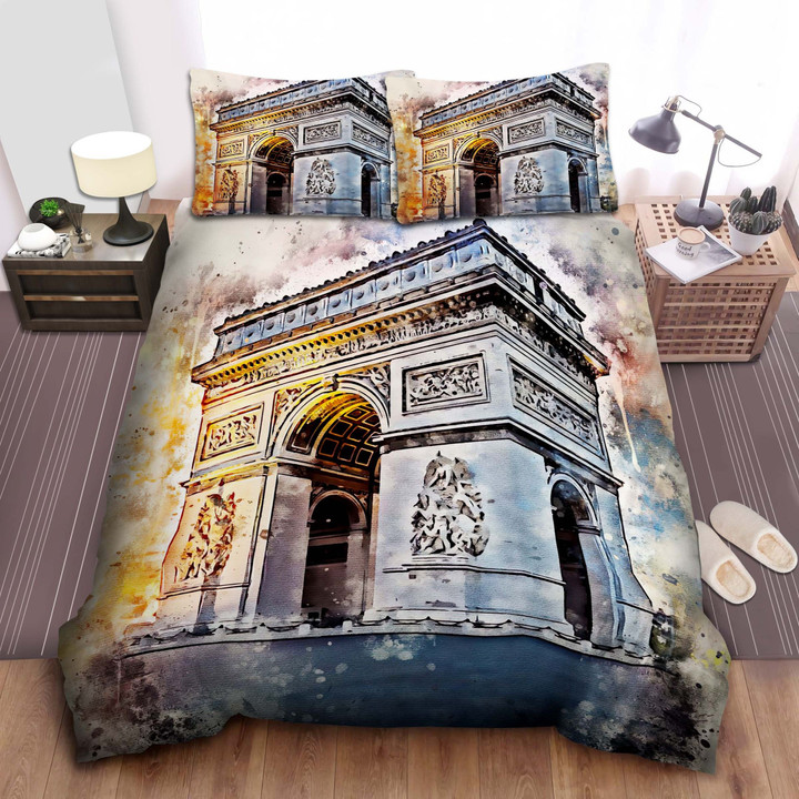 Arc De Triomphe Paris In Watercolour Bed Sheets Spread Comforter Duvet Cover Bedding Sets