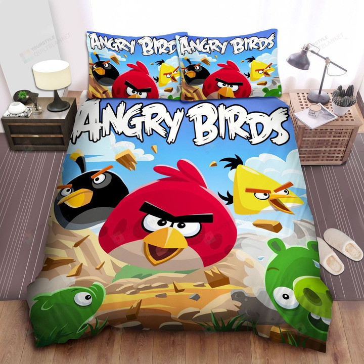 Angry Birds, Bomb Chuck Red Attack Bed Sheets Spread Comforter Duvet Cover Bedding Sets