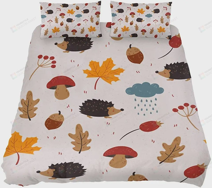 Autumn Leaf Cute Hedgehog Mushroom Bed Sheets Duvet Cover Bedding Sets
