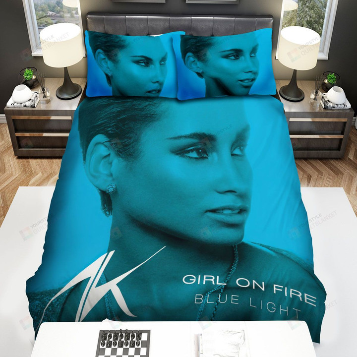 Alicia Keys, Girl On Fire Blue Light Bed Sheets Spread Duvet Cover Bedding Sets