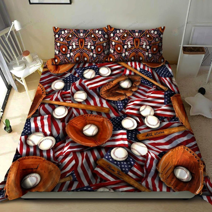 Baseball And American Flag Bedding Set Bed Sheets Spread Duvet Cover Bedding Sets