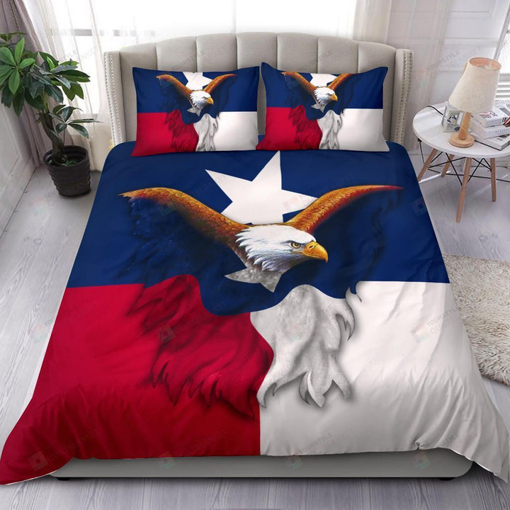 Bald Eagle Texas Flag Fourth Of July Bedding Set Veteran Gifts Bed Sheets Spread Comforter Duvet Cover Bedding Sets