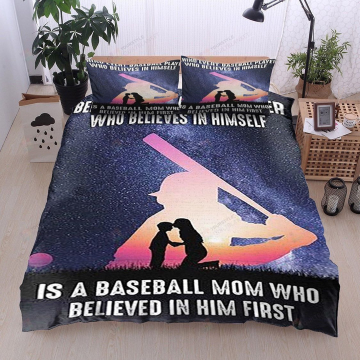 Baseball Mom Who Believes In Him First Cotton Bed Sheets Spread Comforter Duvet Cover Bedding Sets Great Gifts For Birthday Christmas Thanksgiving Perfect Gifts For Baseball Lover