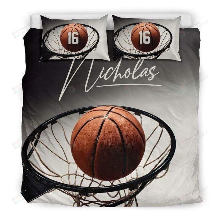 Basketball Hoop Personalized Custom Duvet Cover Bedding Set With Your Signature And Number