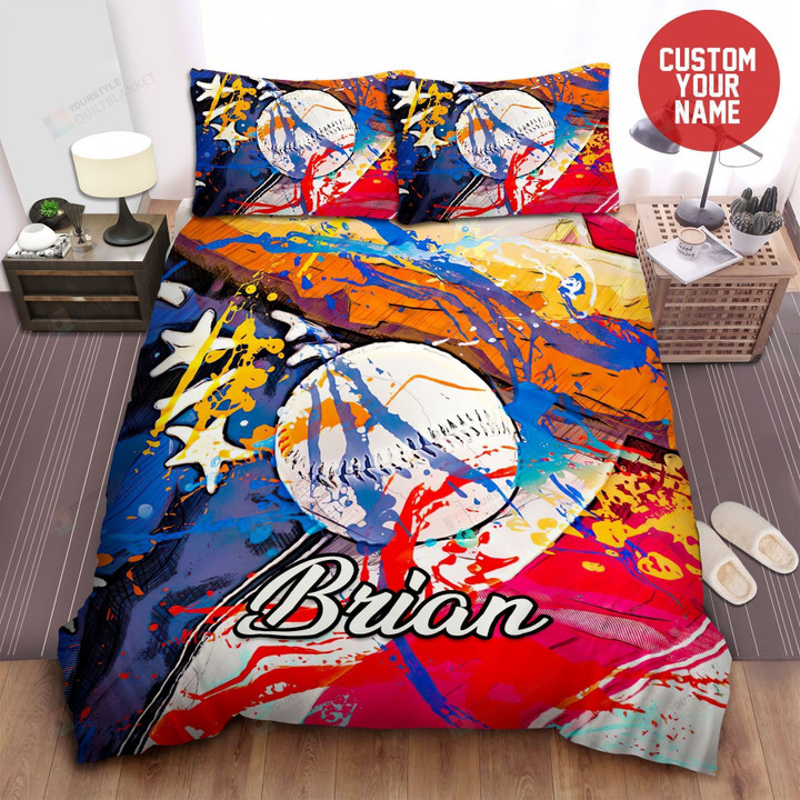 Baseball Bat Custom Name Duvet Cover Bedding Set