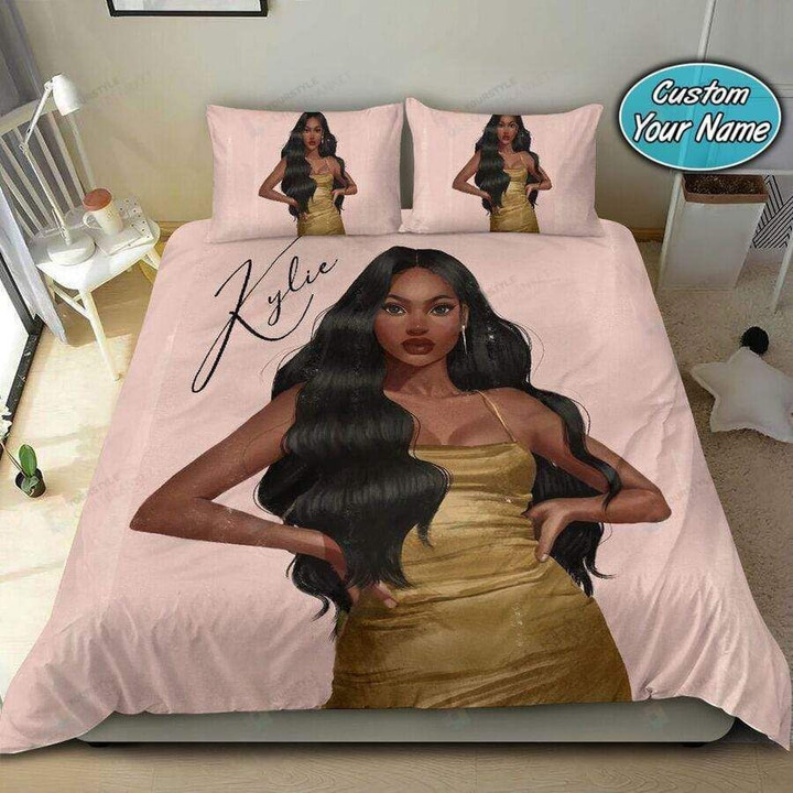 Beautiful Black Woman Custom Name Duvet Cover Bedding Set