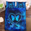 3D Butterfly Blue Heart Cotton Bed Sheets Spread Comforter Duvet Cover Bedding Sets