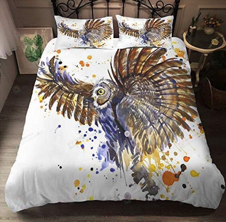 3D Splash Owl Cotton Bed Sheets Spread Comforter Duvet Cover Bedding Sets