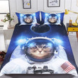 3D Cat Astronaut Cotton Bed Sheets Spread Comforter Duvet Cover Bedding Sets