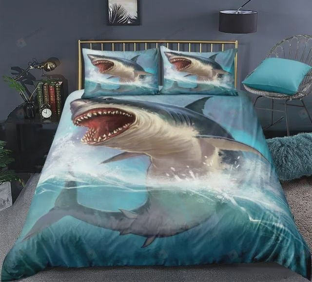 3D Shark Ocean Fish Animals Cotton Bed Sheets Spread Comforter Duvet Cover Bedding Sets