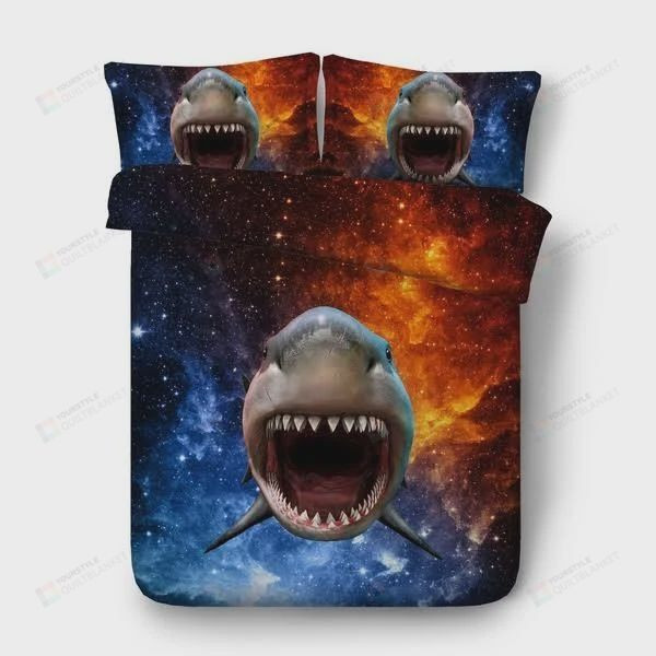 3D Printed Scary Shark Galaxy Cotton Bed Sheets Spread Comforter Duvet Cover Bedding Sets