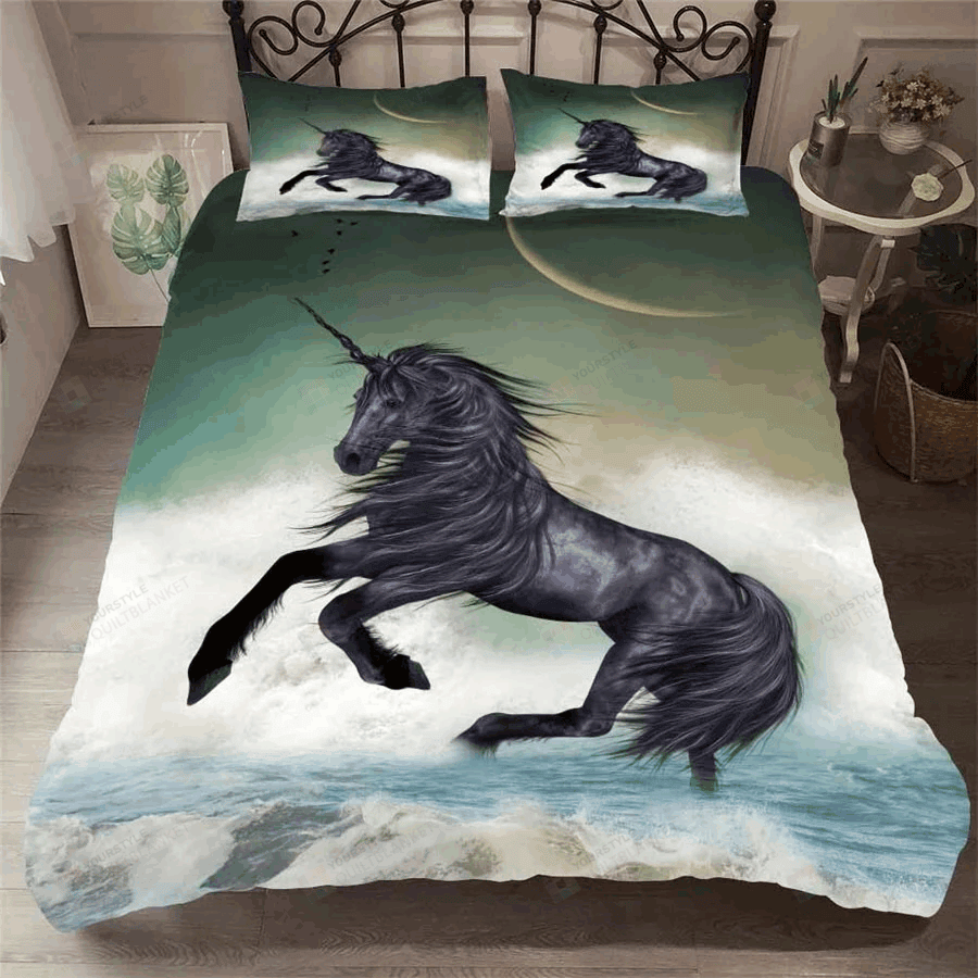 3D Black Unicorn Cotton Bed Sheets Spread Comforter Duvet Cover Bedding Sets