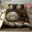 Baseball Ball And Glove Background Duvet Cover Bedding Set Personalized Custom Name And Number
