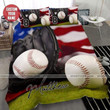Baseball Stuff On American Flag Duvet Cover Bedding Set With Name