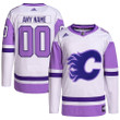 Calgary Flames adidas Hockey Fights Cancer Primegreen Custom Jersey - White/Purple