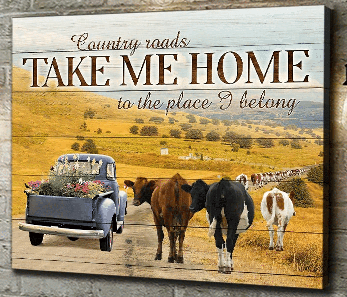 Country Roads Take Me Home Canvas Gift For Farmhouse - Pagift Store