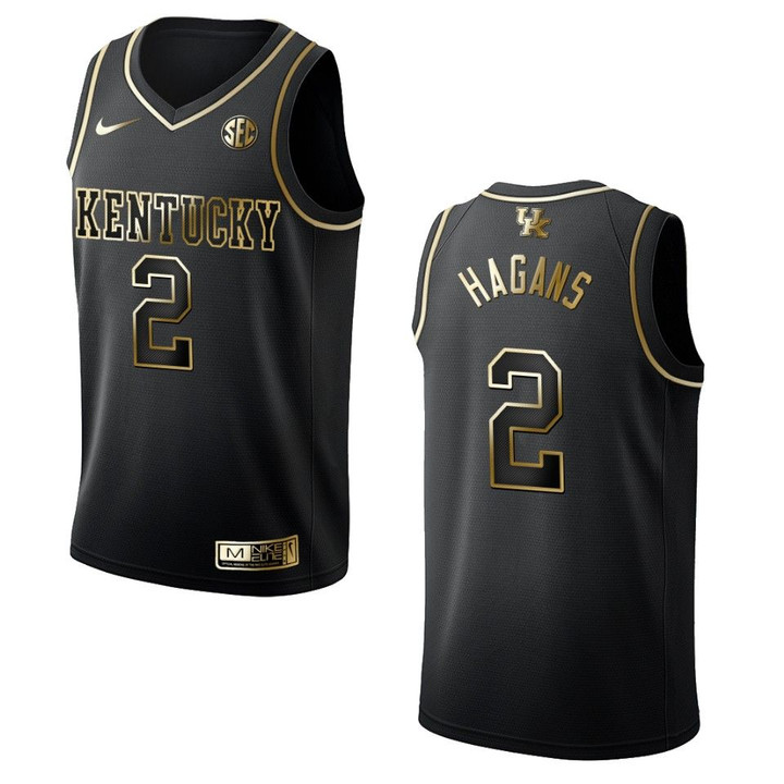 Men's Kentucky Wildcats #2 Ashton Hagans NCAA Golden Edition Jersey - Black