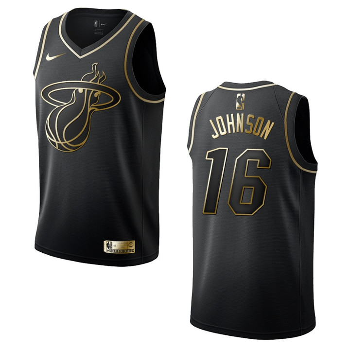 Men's Miami Heat #16 James Johnson Golden Edition Jersey - Black