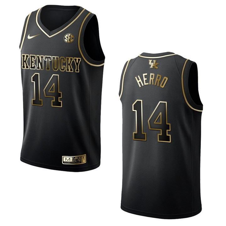 Men's Kentucky Wildcats #14 Tyler Herro NCAA Golden Edition Jersey - Black