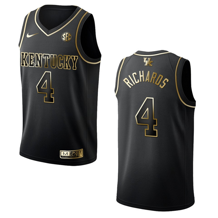 Men's Kentucky Wildcats #4 Nick Richards NCAA Golden Edition Jersey - Black