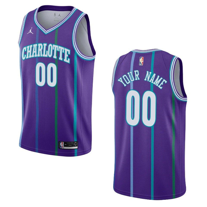 Men's Charlotte Hornets #00 Custom Hardwood Classics Swingman Jersey - Purple