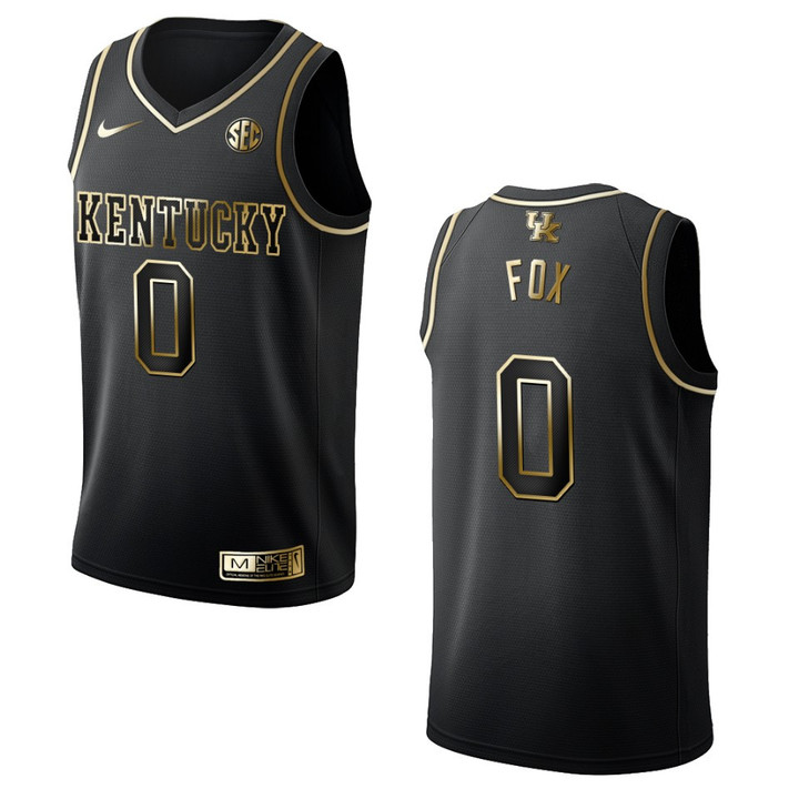 Men's Kentucky Wildcats #0 De'Aaron Fox NCAA Golden Edition Jersey - Black