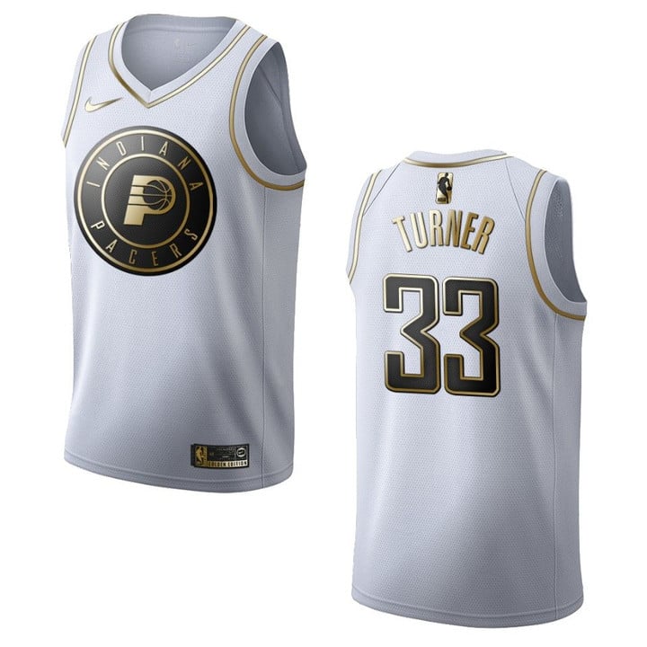Men's Indiana Pacers #33 Myles Turner Golden Edition Jersey - White