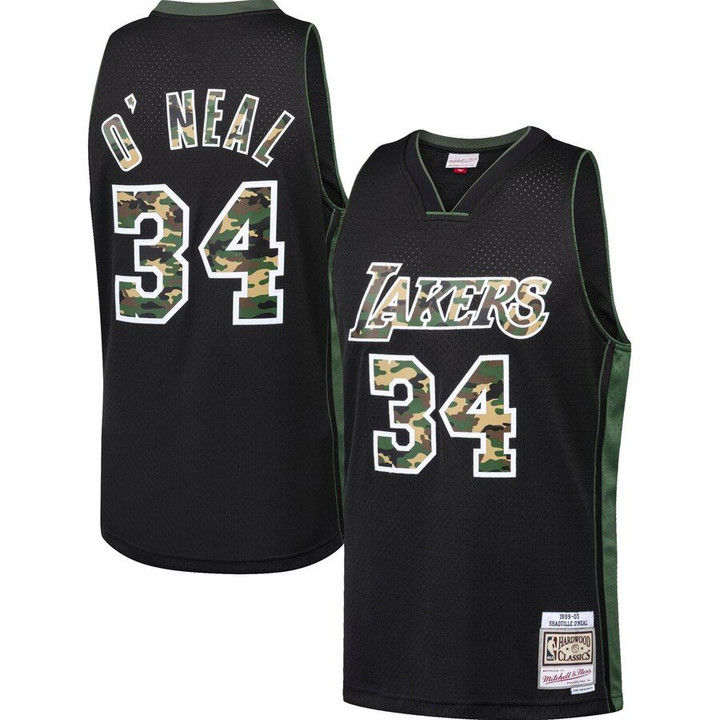 Shaquille O'Neal Los Angeles Lakers Mitchell & Ness Straight Fire Camo Swingman Jersey - Black