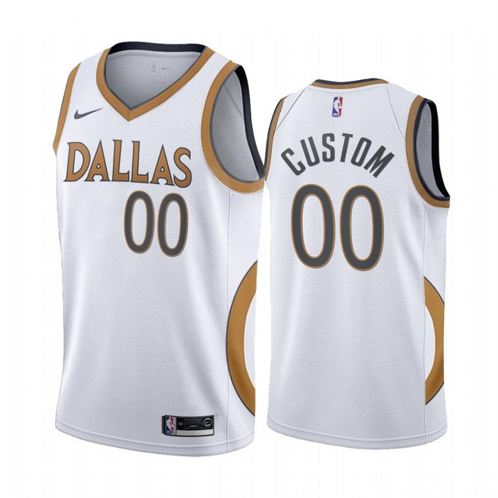Custom Dallas Mavericks White City Edition Gold silver logo 2020-21 Jersey