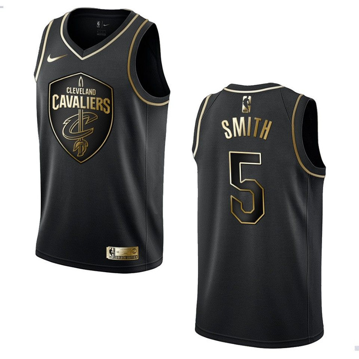 Men's Cleveland Cavaliers #5 J.R. Smith Golden Edition Jersey - Black