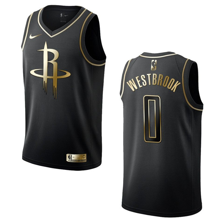 Men's Houston Rockets #0 Russell Westbrook Golden Edition Jersey - Black