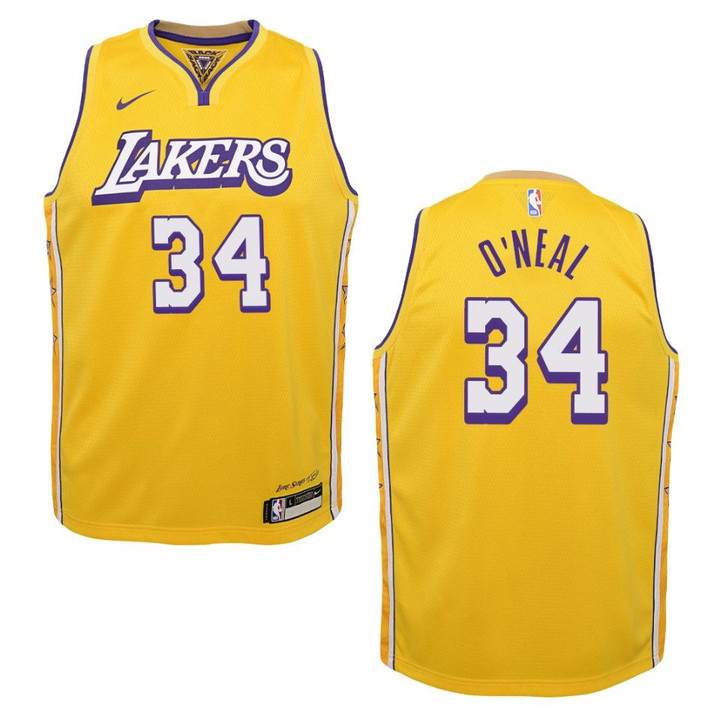 Youth 2019-20 Los Angeles Lakers #34 Shaquille O'Neal City Swingman Jersey - Gold