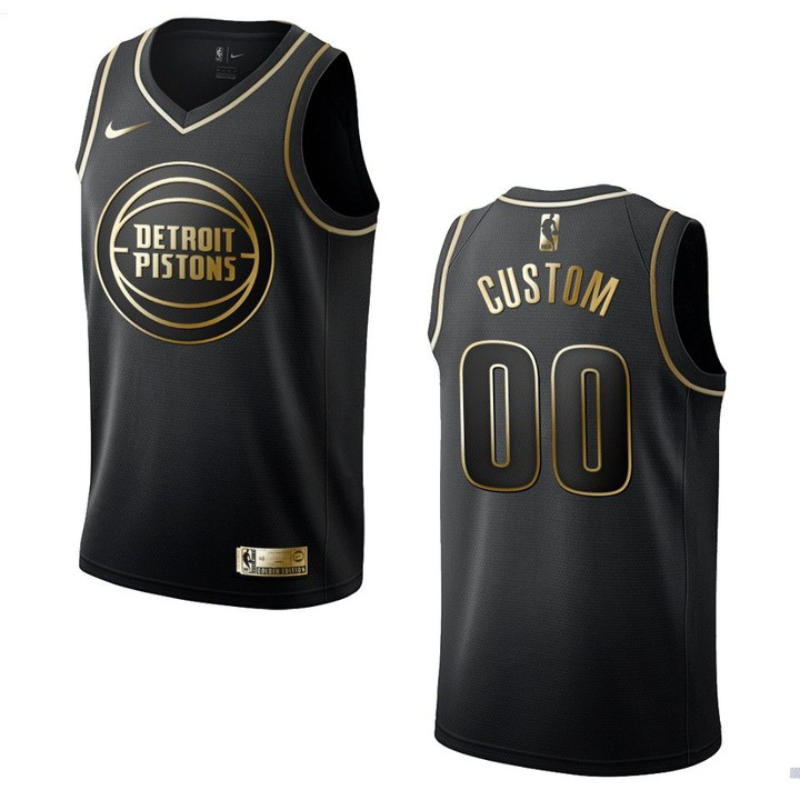 Men's Detroit Pistons #00 Custom Golden Edition Jersey - Black