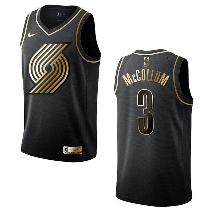 Men's Portland Trail Blazers #3 C.J. McCollum Golden Edition Jersey - Black