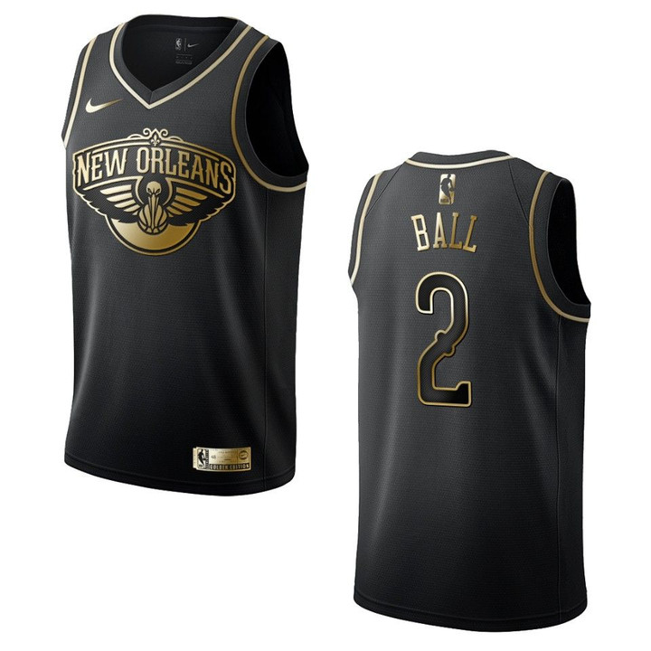 Men's New Orleans Pelicans #2 Lonzo Ball Golden Edition Jersey - Black