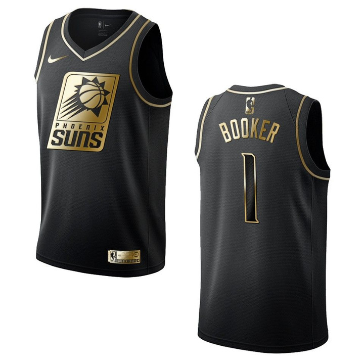 Men's Phoenix Suns #1 Devin Booker Golden Edition Jersey - Black