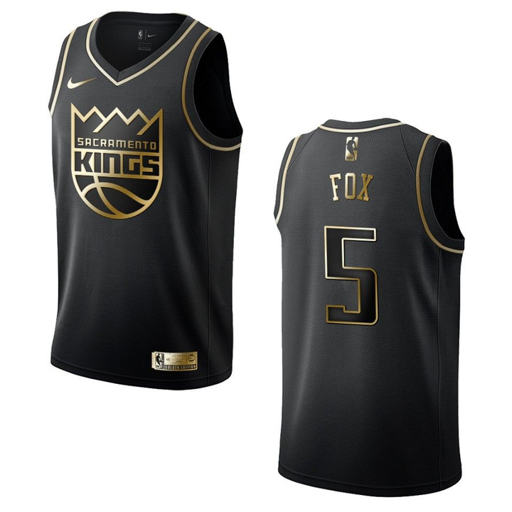 Men's Sacramento Kings #5 De'Aaron Fox Golden Edition Jersey - Black